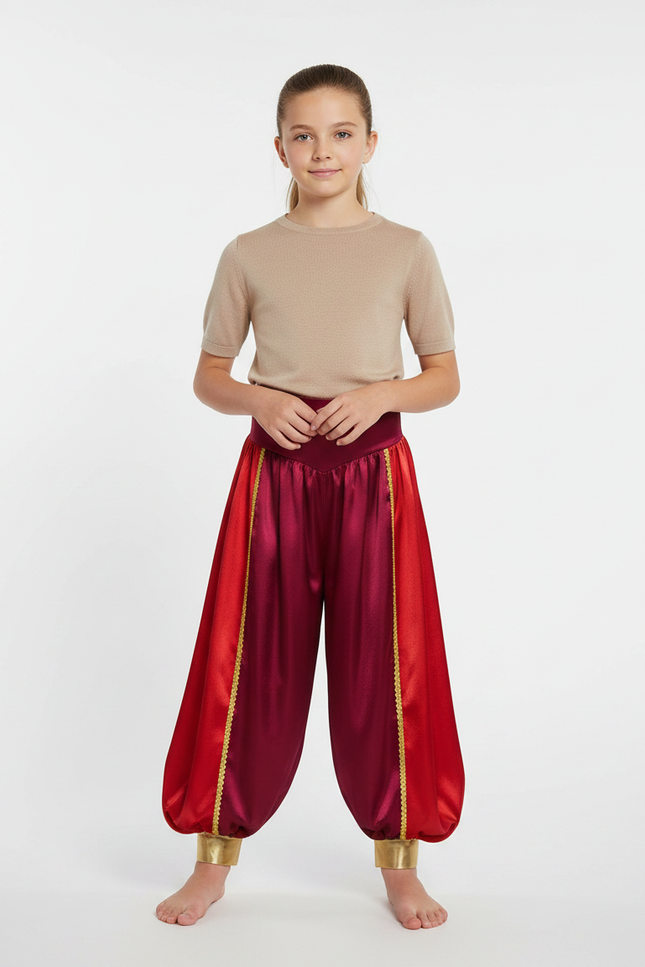 Pantalon À Pince Satiné Bicolore Rouge Doré Ample Enfant