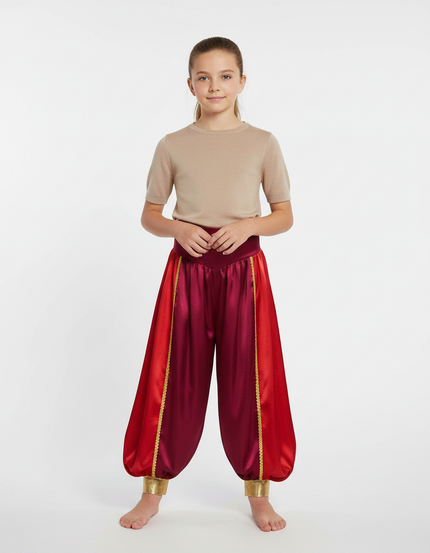 Pantalon À Pince Satiné Bicolore Rouge Doré Ample Enfant