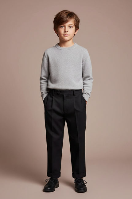 Pantalon À Pince Noir Plissé Élégant Enfant - Gabardine