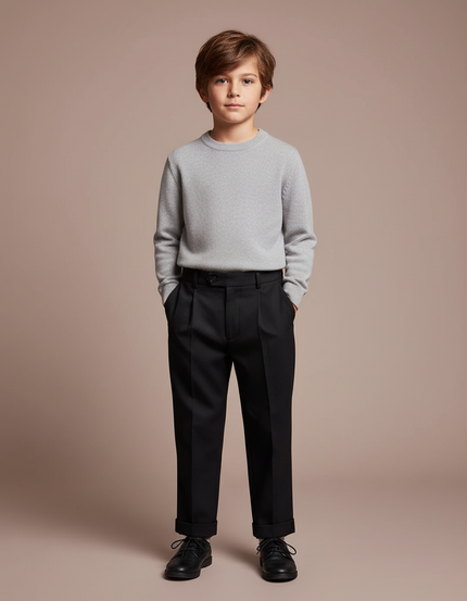 Pantalon À Pince Noir Plissé Élégant Enfant - Gabardine