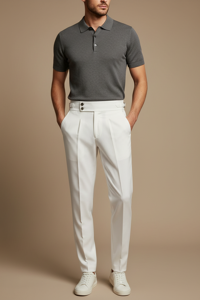Pantalon À Pince Blanc Cassé Droit Élégant Décontracté - Gabardine