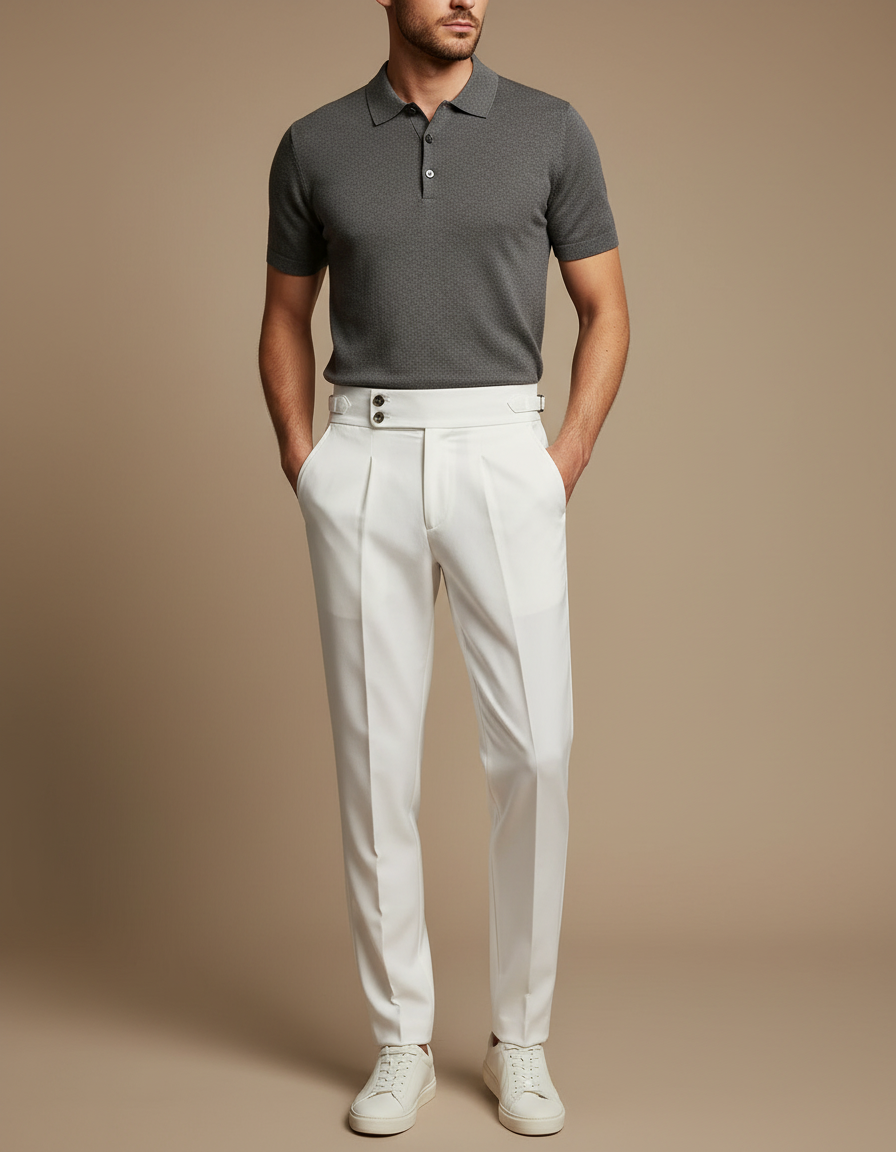 Pantalon À Pince Blanc Cassé Droit Élégant Décontracté - Gabardine