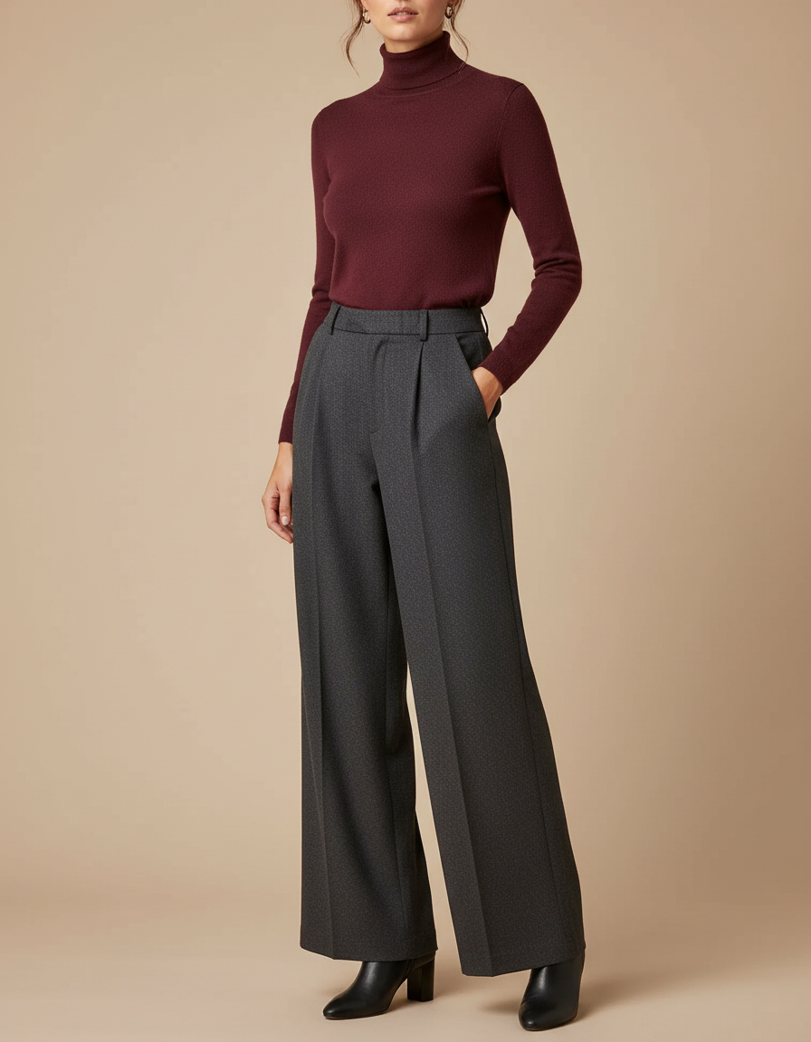 Pantalon À Pince Gris Anthracite Ample Plissé Élégant - Laine
