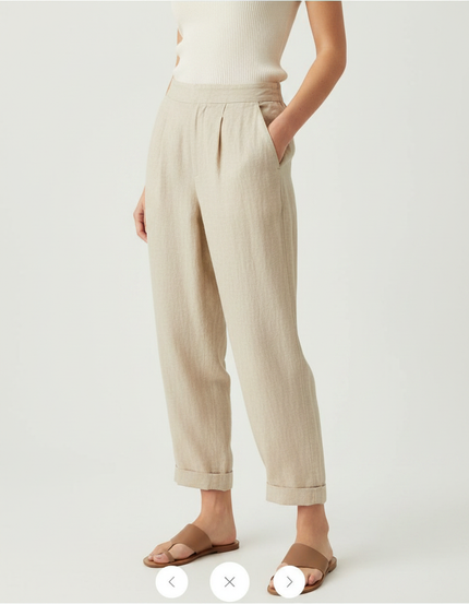 Pantalon À Pince Beige Lin Ample Décontracté Femme