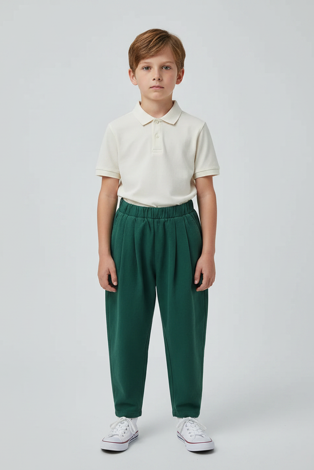 Pantalon À Pince Vert Ample Coton Enfant - Molleton