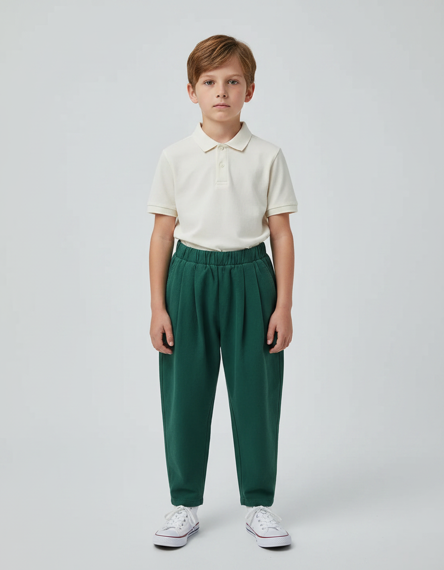Pantalon À Pince Vert Ample Coton Enfant - Molleton
