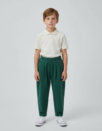 Pantalon À Pince Vert Ample Coton Enfant - Molleton