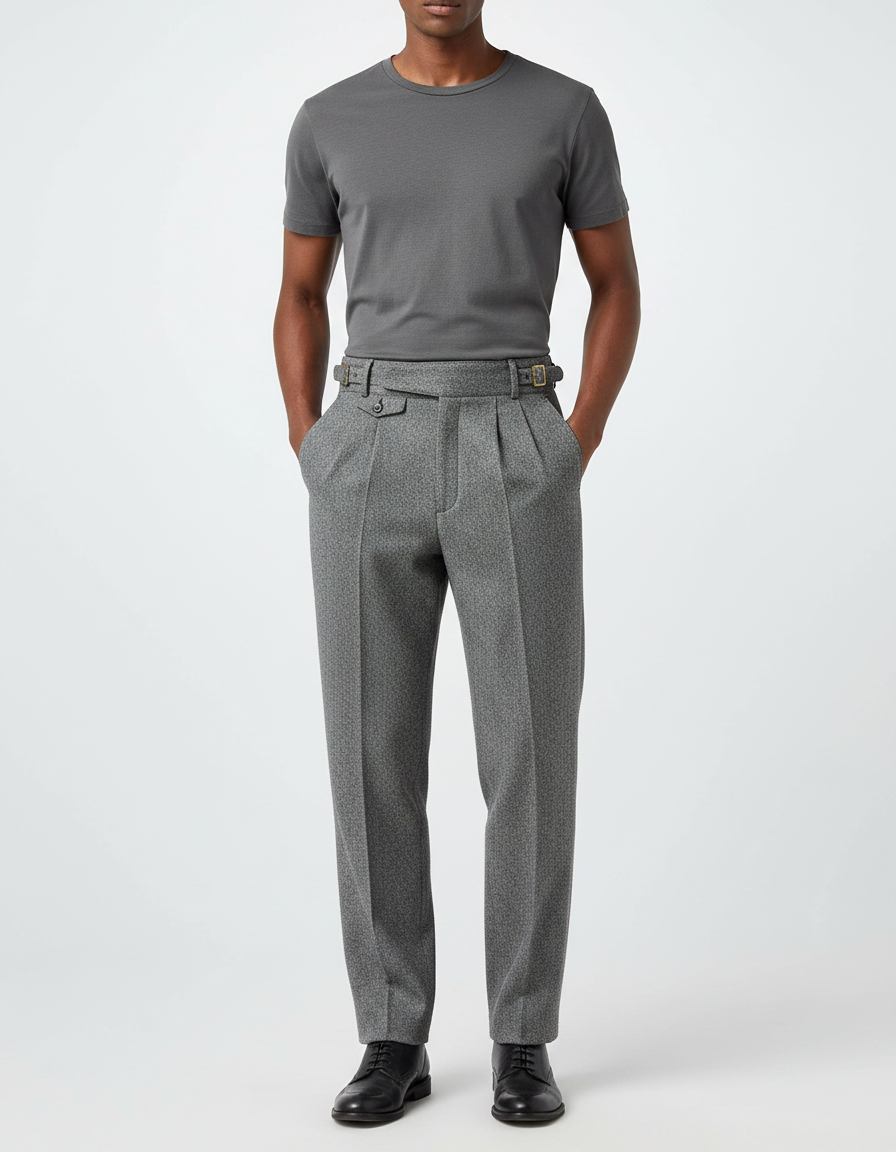 Pantalon À Pince Gris Laine Plissé Droit Élégant