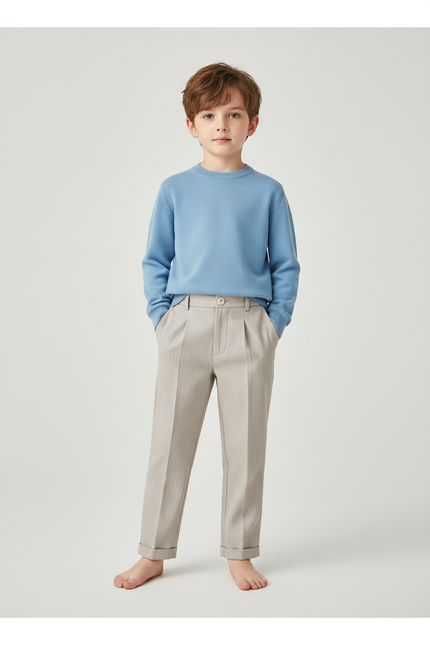 Pantalon À Pince Gris Clair Plissé Droit Garçon Élégant - Gabardine