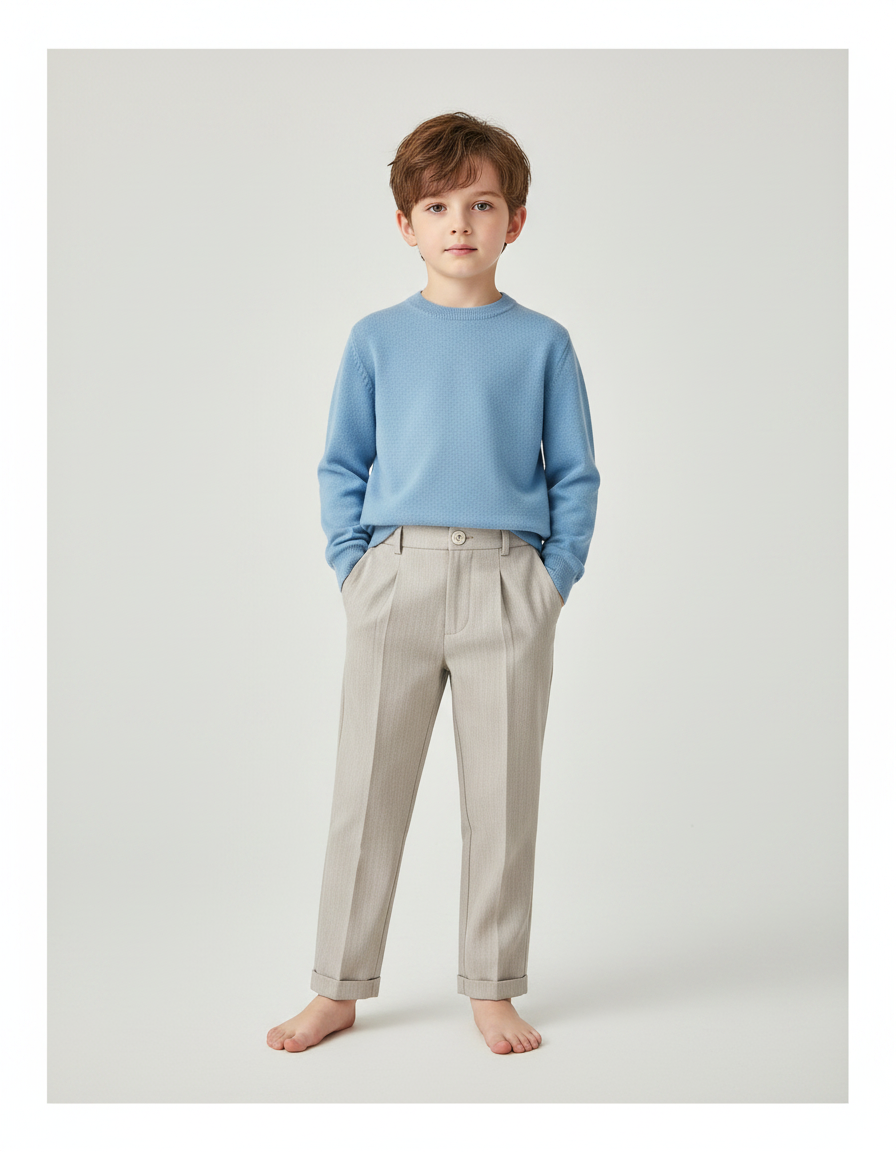 Pantalon À Pince Gris Clair Plissé Droit Garçon Élégant - Gabardine