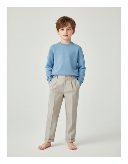 Pantalon À Pince Gris Clair Plissé Droit Garçon Élégant - Gabardine