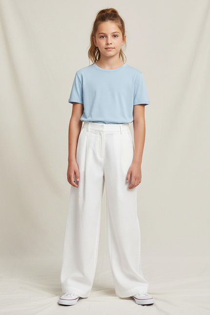 Pantalon À Pince Blanc Large Lin Enfant