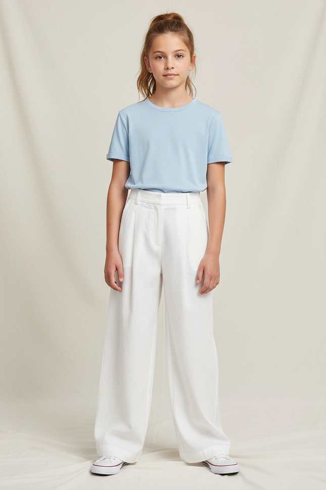Pantalon À Pince Blanc Large Lin Enfant