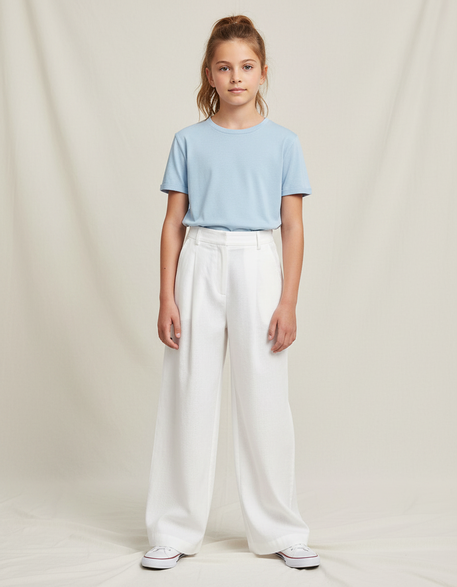 Pantalon À Pince Blanc Large Lin Enfant
