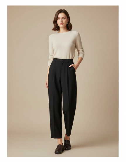 Pantalon À Pince Noir Fluide Taille Haute Décontracté - Viscose