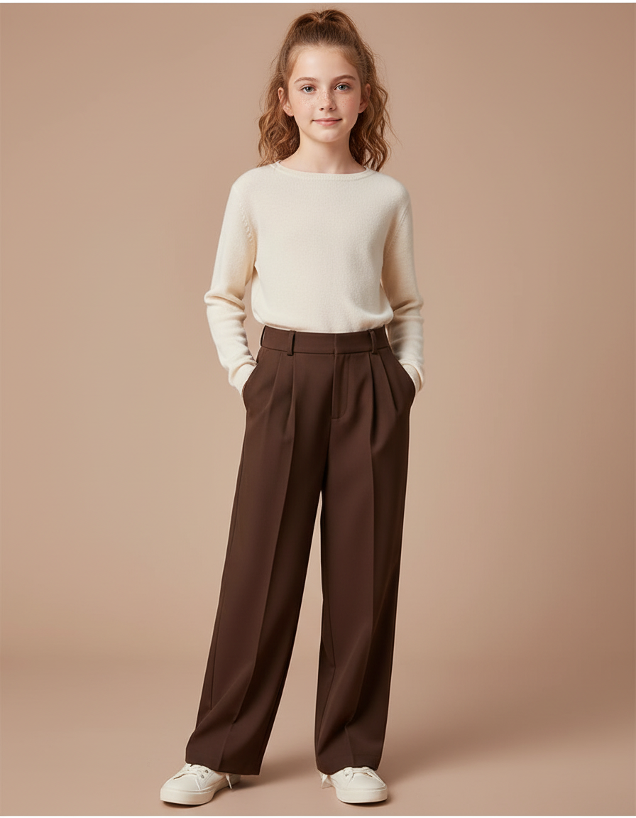 Pantalon À Pince Marron Ample Fluide Décontracté Enfant - Polyester