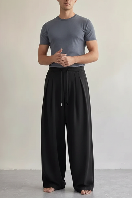 Pantalon À Pince Noir Ample Décontracté Homme - Polyester