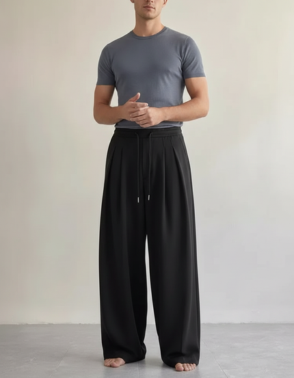 Pantalon À Pince Noir Ample Décontracté Homme - Polyester