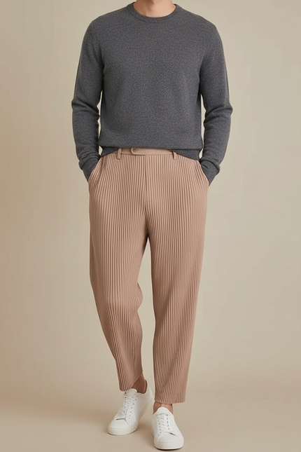 Pantalon À Pince Plissé Confortable Beige Décontracté Homme - Polyester