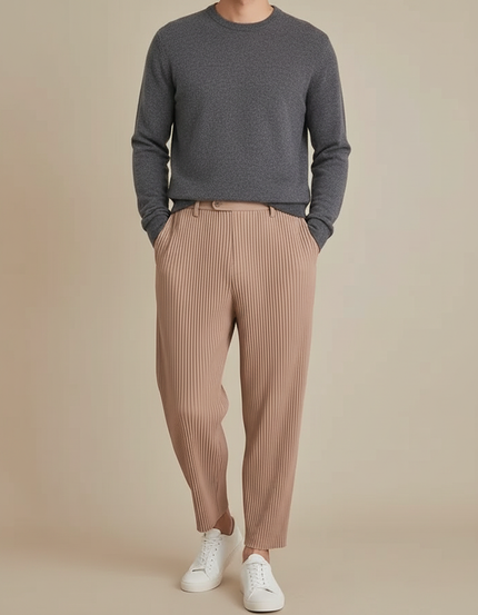 Pantalon À Pince Plissé Confortable Beige Décontracté Homme - Polyester