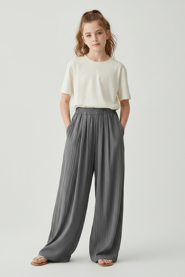 Pantalon À Pince Gris Fluide Ample Décontracté - Lin