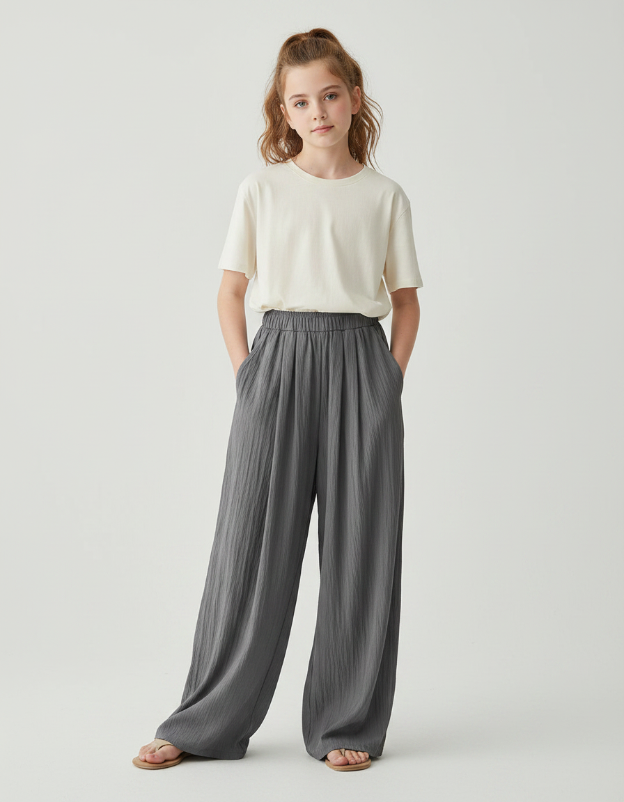 Pantalon À Pince Gris Fluide Ample Décontracté - Lin