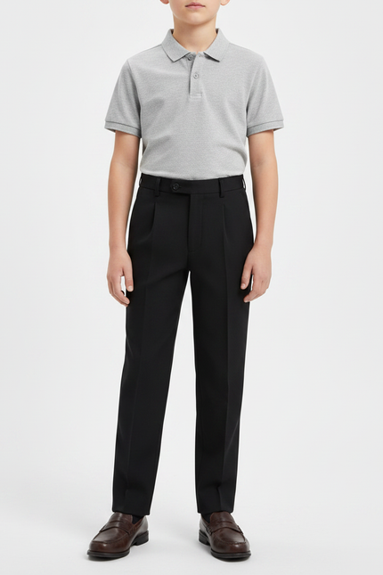 Pantalon À Pince Noir Droit Coton Garçon