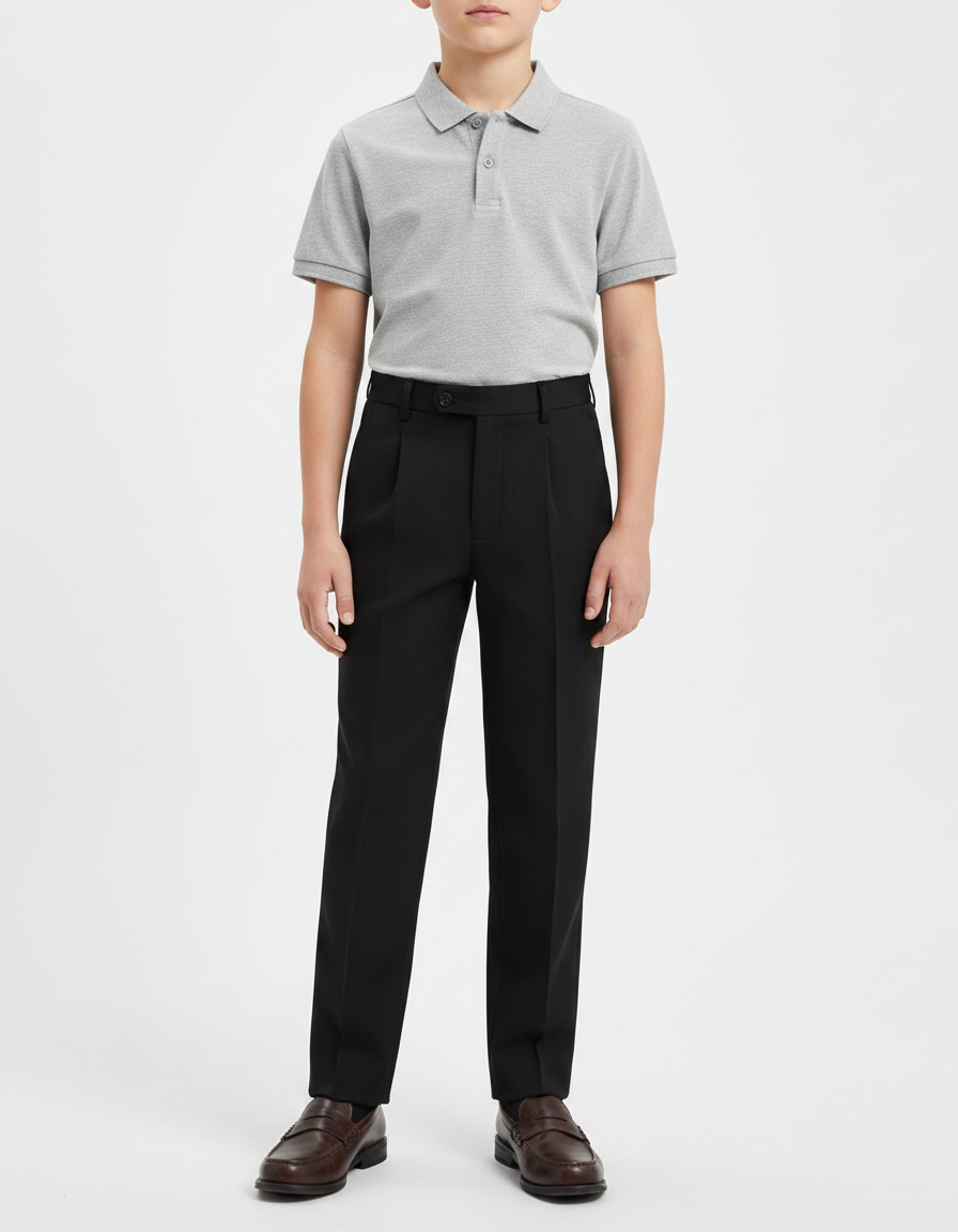 Pantalon À Pince Noir Droit Coton Garçon