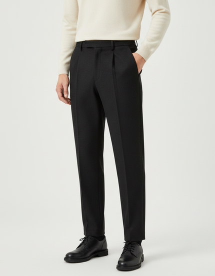 Pantalon À Pince Noir Laine Cachemire Plissé Homme Formel