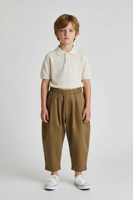Pantalon À Pince Kaki Ample Coton Décontracté Enfant