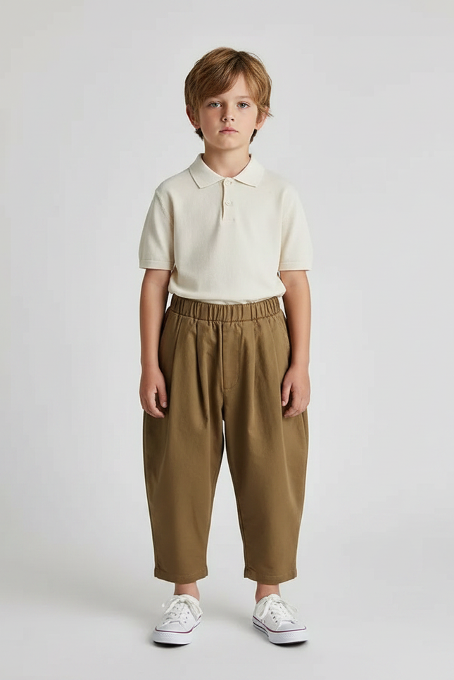 Pantalon À Pince Kaki Ample Coton Décontracté Enfant