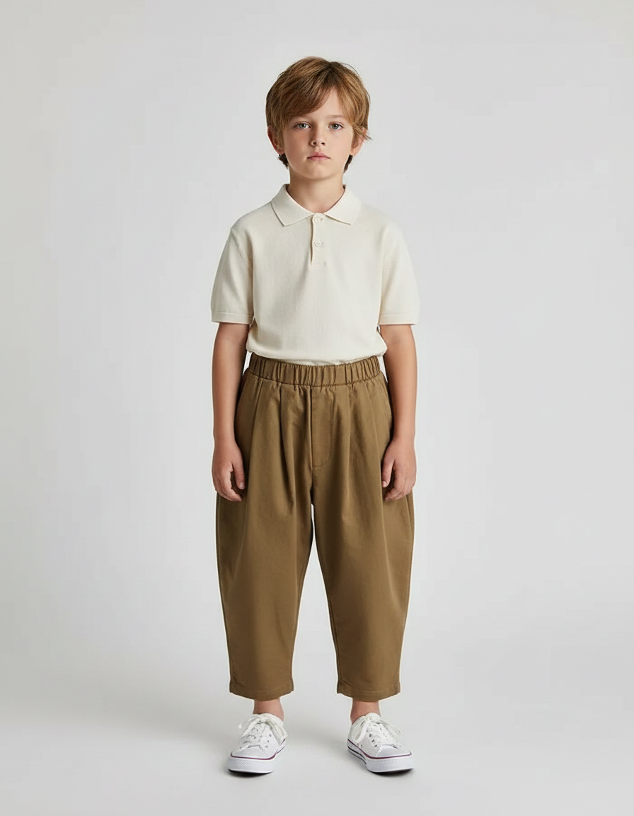 Pantalon À Pince Kaki Ample Coton Décontracté Enfant