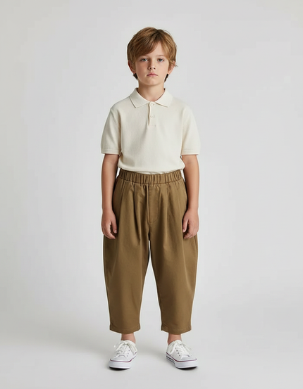 Pantalon À Pince Kaki Ample Coton Décontracté Enfant