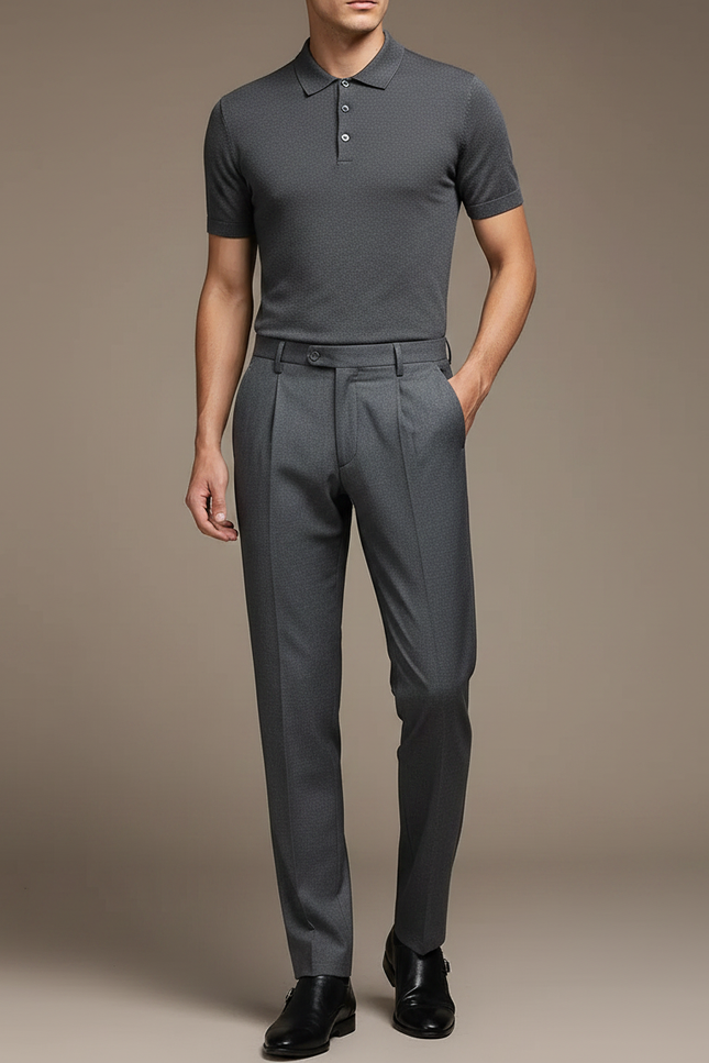 Pantalon À Pince Gris Foncé Droit Plissé Homme Formel - Gabardine