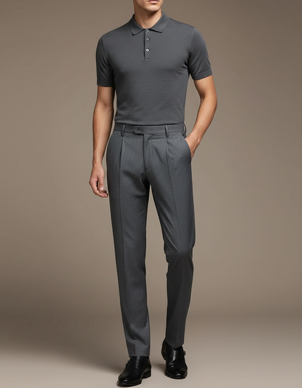Pantalon À Pince Gris Foncé Droit Plissé Homme Formel - Gabardine