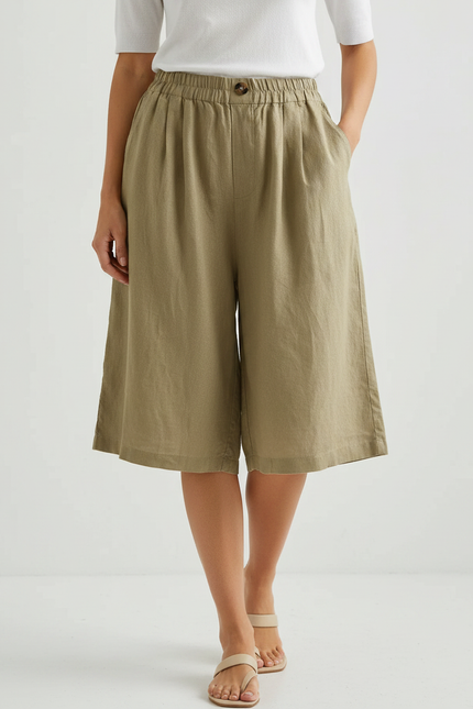 Pantalon À Pince Kaki Lin Coton Ample Décontracté