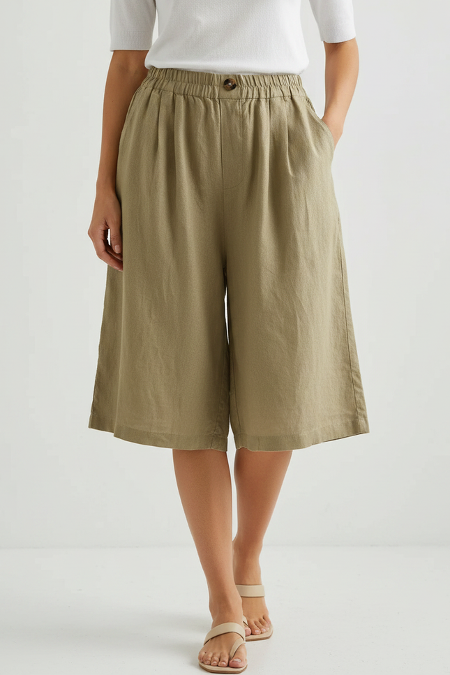 Pantalon À Pince Kaki Lin Coton Ample Décontracté