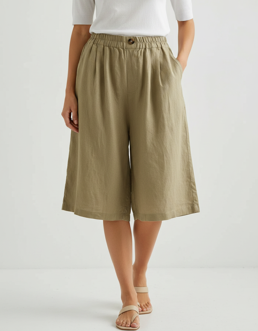 Pantalon À Pince Kaki Lin Coton Ample Décontracté