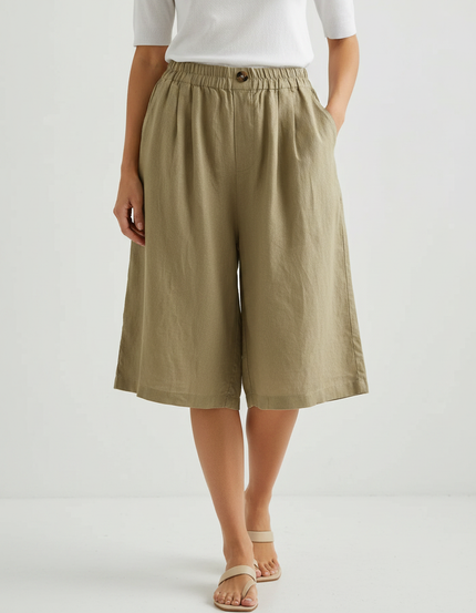 Pantalon À Pince Kaki Lin Coton Ample Décontracté