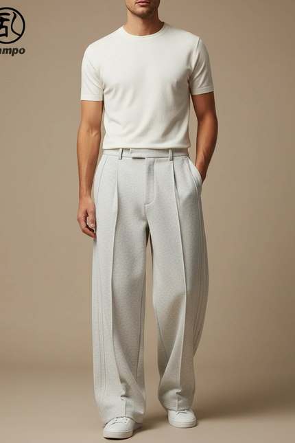 Pantalon À Pince Gris Ample Décontracté Homme - Molleton