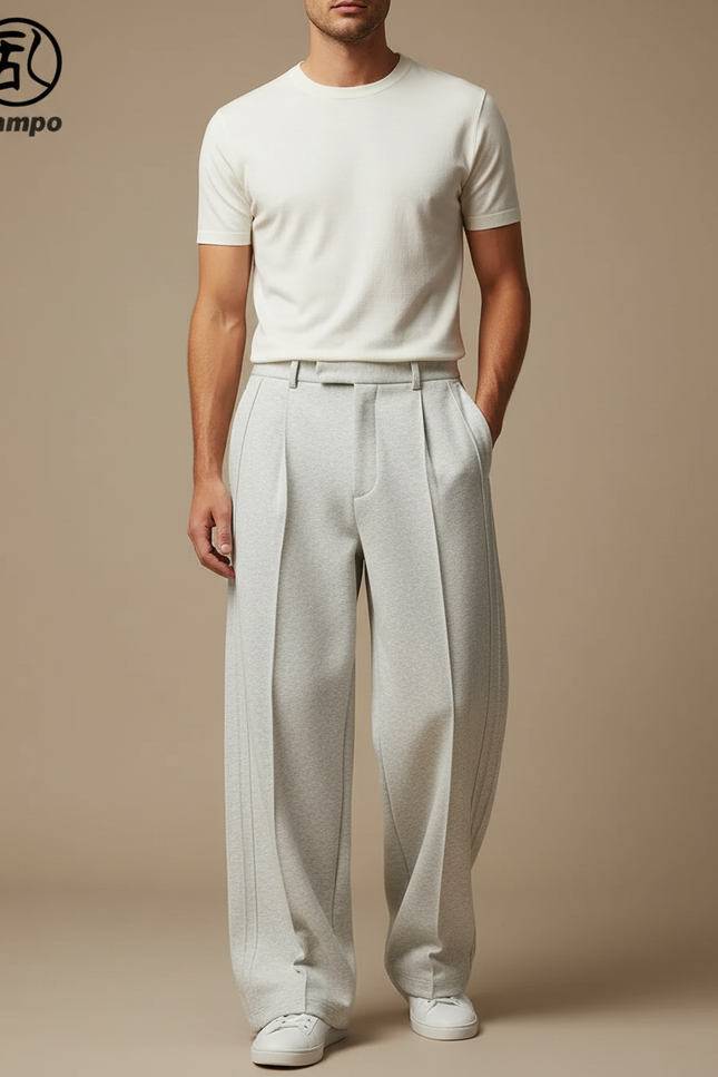 Pantalon À Pince Gris Ample Décontracté Homme - Molleton