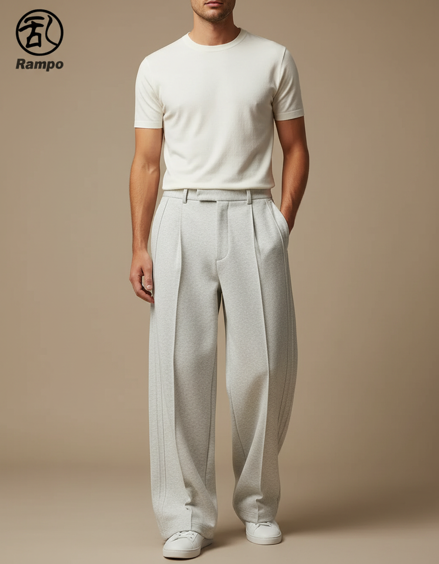 Pantalon À Pince Gris Ample Décontracté Homme - Molleton