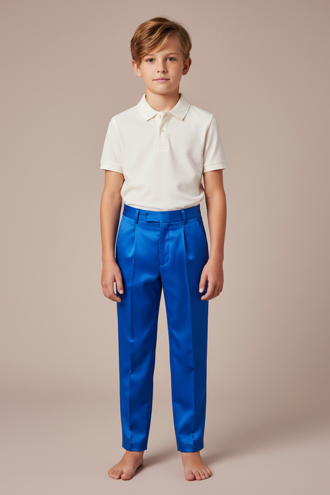 Pantalon À Pince Bleu Royal Satiné Plissé Enfant