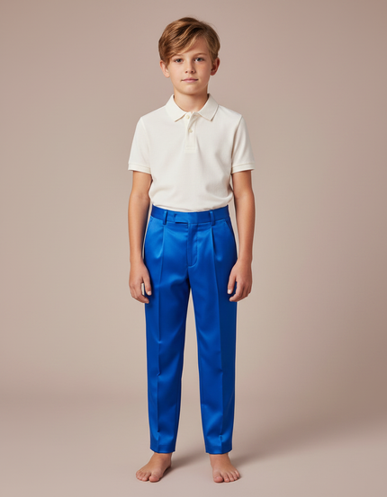 Pantalon À Pince Bleu Royal Satiné Plissé Enfant