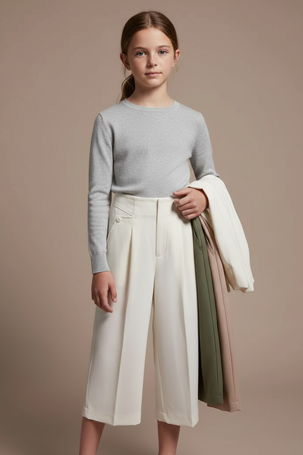 Pantalon À Pince Écru Plissé Fluide Décontracté Femme - Beige Polyester