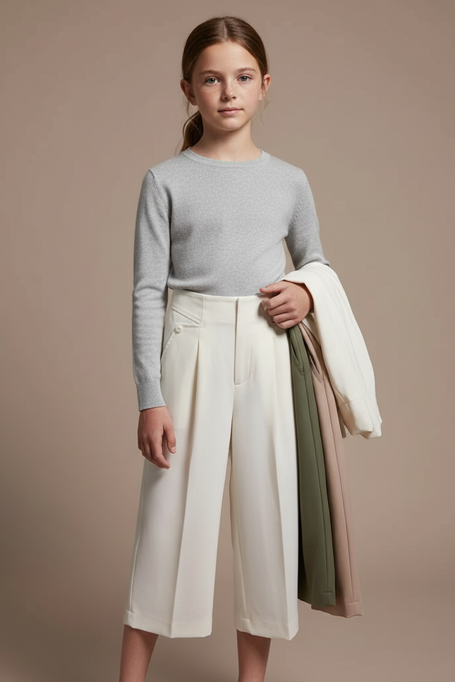 Pantalon À Pince Écru Plissé Fluide Décontracté Femme - Beige Polyester