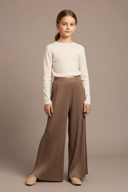 Pantalon À Pince Plissé Marron Ample Fluide Décontracté - Maille