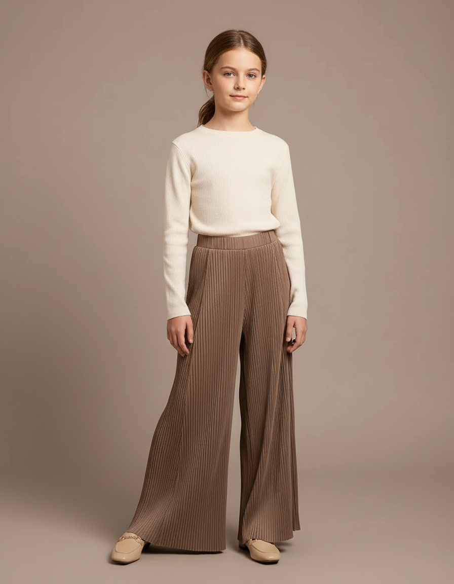Pantalon À Pince Plissé Marron Ample Fluide Décontracté - Maille