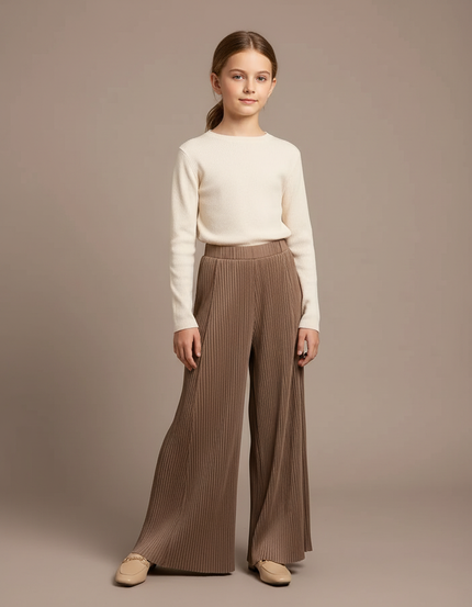 Pantalon À Pince Plissé Marron Ample Fluide Décontracté - Maille