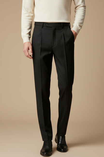 Pantalon À Pince Noir Droit Élégant Homme - Polyester